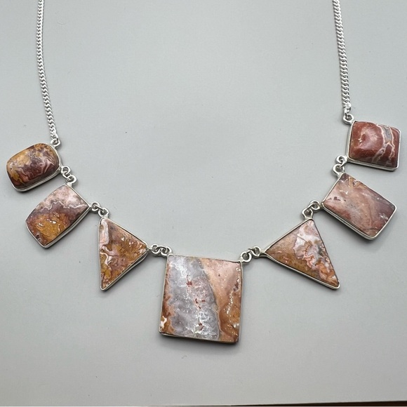 New Agate Multi Stone Cluster Silver Overlay Necklace 19.5” - Picture 3 of 14
